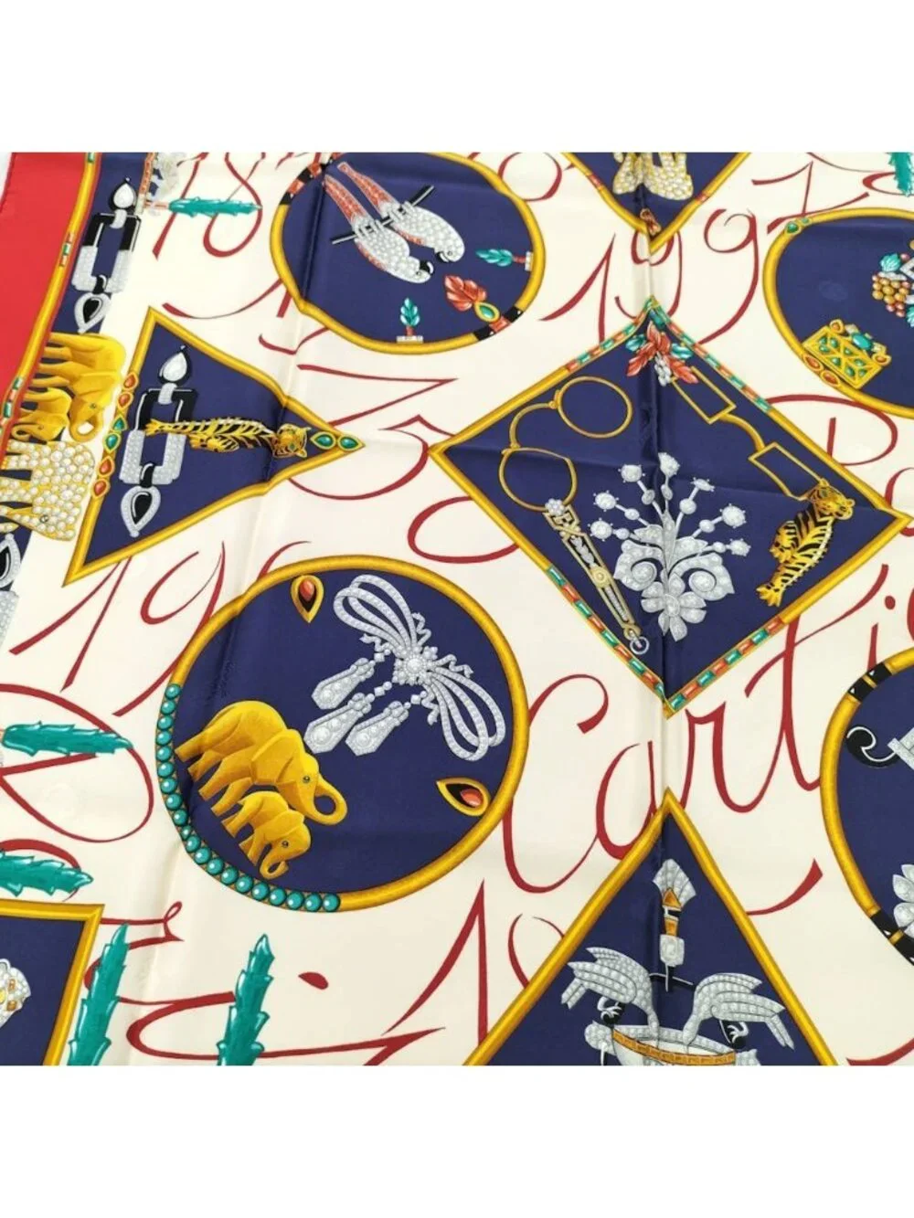 Cartier Scarf Silk 100% Red Navy Multicolor